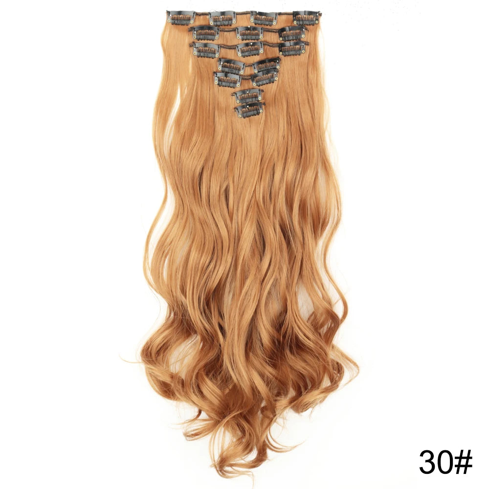 AZQUEEN Long Straight 16 Clip In Synthetic Hair Extensions 7Pcs/Set Natural Blonde Heat Resistant Hairpieces For Women