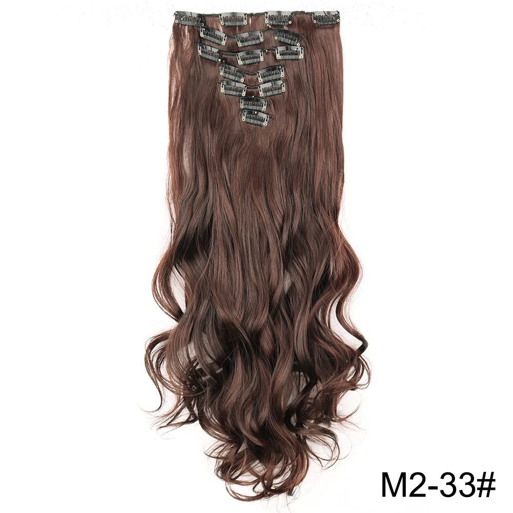 AZQUEEN Long Straight 16 Clip In Synthetic Hair Extensions 7Pcs/Set Natural Blonde Heat Resistant Hairpieces For Women