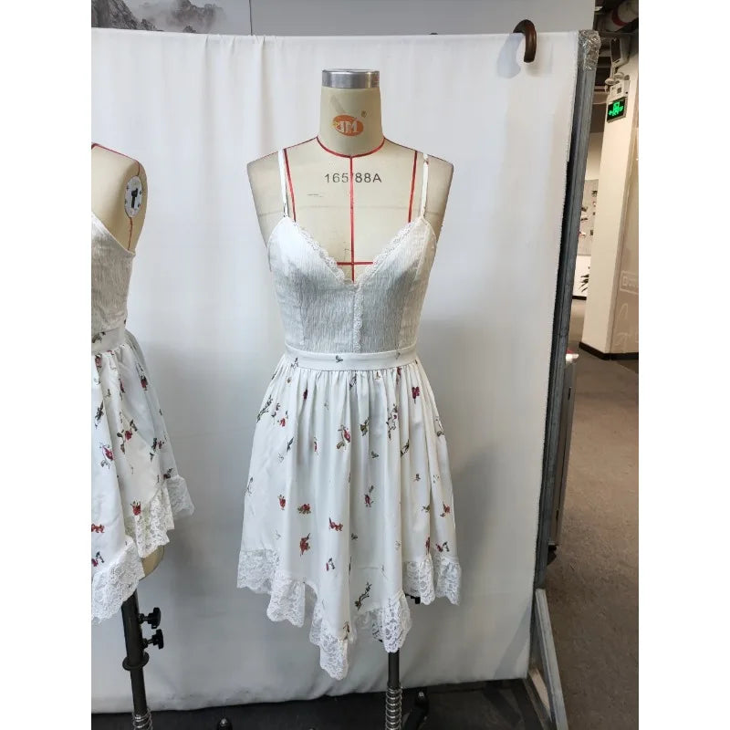 Western Cowgirl Dress Vintage Suspender Floral Irregular Hem Boho Style