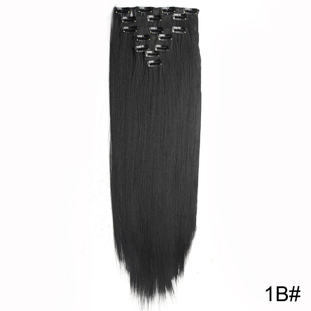 AZQUEEN Long Straight 16 Clip In Synthetic Hair Extensions 7Pcs/Set Natural Blonde Heat Resistant Hairpieces For Women