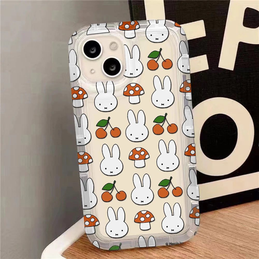 Kawaii Little White Rabbit Case for IPhone 16 15 14 13 12 11 Pro Max 14 15 7 8 Plus XR XS Max SEM-MiffysClear Airbag Shockproof