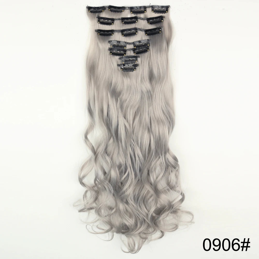 AZQUEEN Long Straight 16 Clip In Synthetic Hair Extensions 7Pcs/Set Natural Blonde Heat Resistant Hairpieces For Women