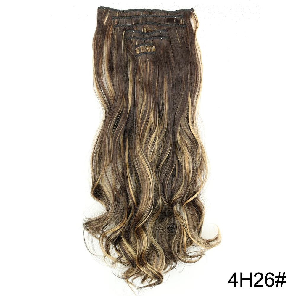AZQUEEN Long Straight 16 Clip In Synthetic Hair Extensions 7Pcs/Set Natural Blonde Heat Resistant Hairpieces For Women