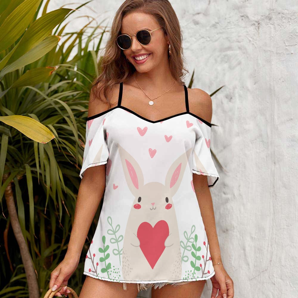 Casual Ladies Off Shoulder Sling Short Sleeve Top