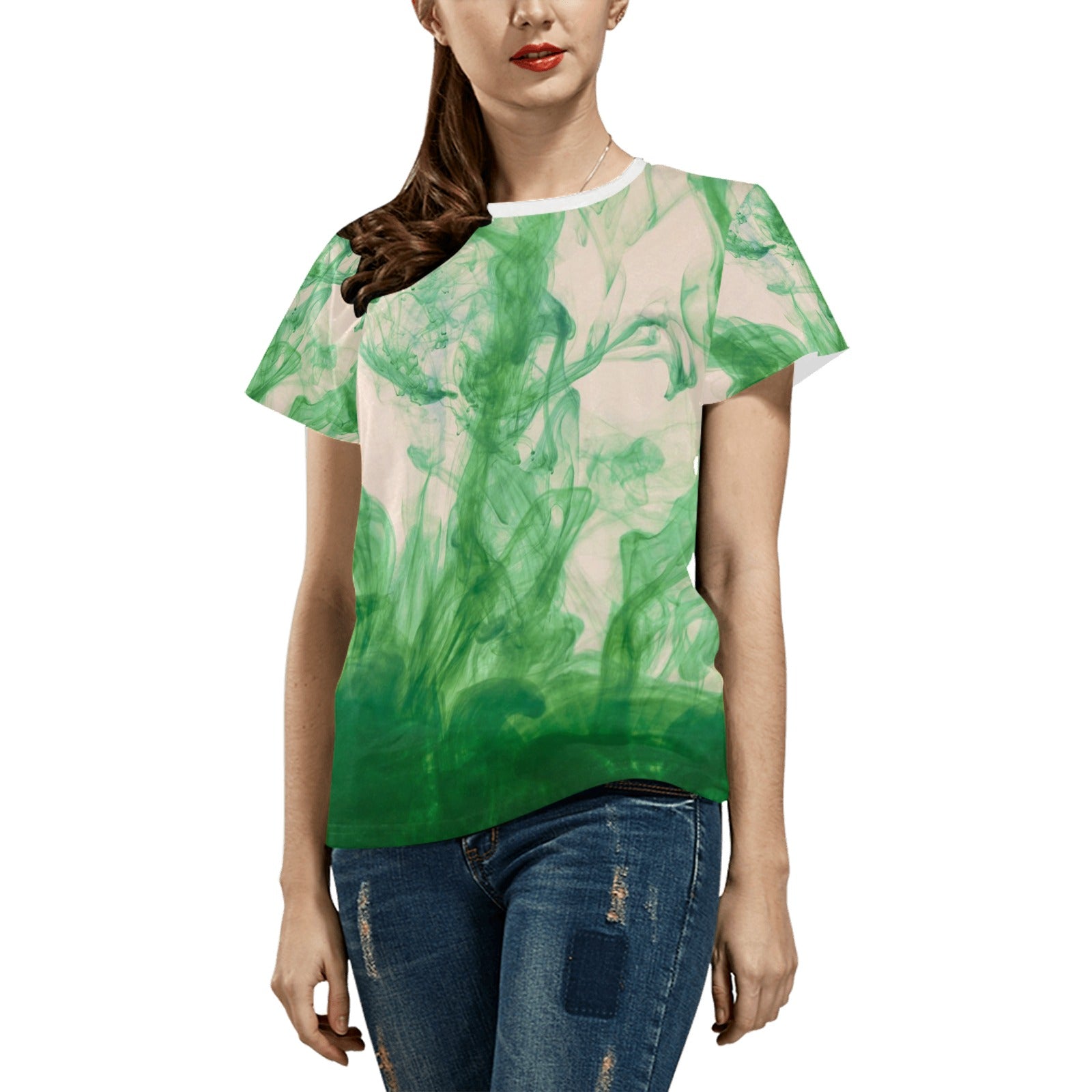 Women's All Over Print T-shirt Collar solid color（Made in Queen，Ships to USA Only）