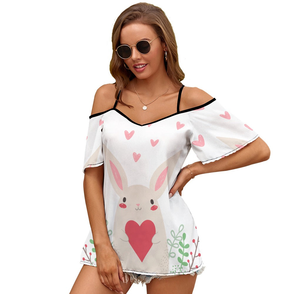 Casual Ladies Off Shoulder Sling Short Sleeve Top
